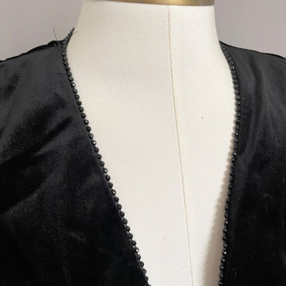Vintage Black Velvet Bolero / Cropped Blazer w/ Sheer Shoulders - Small - Picture 2 of 8